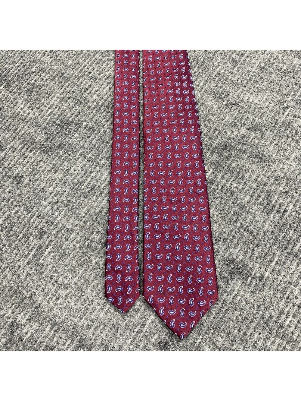 Brooks Brothers Paisley Necktie Maroon Blue Silk Tie Makers Merchants USA Italy